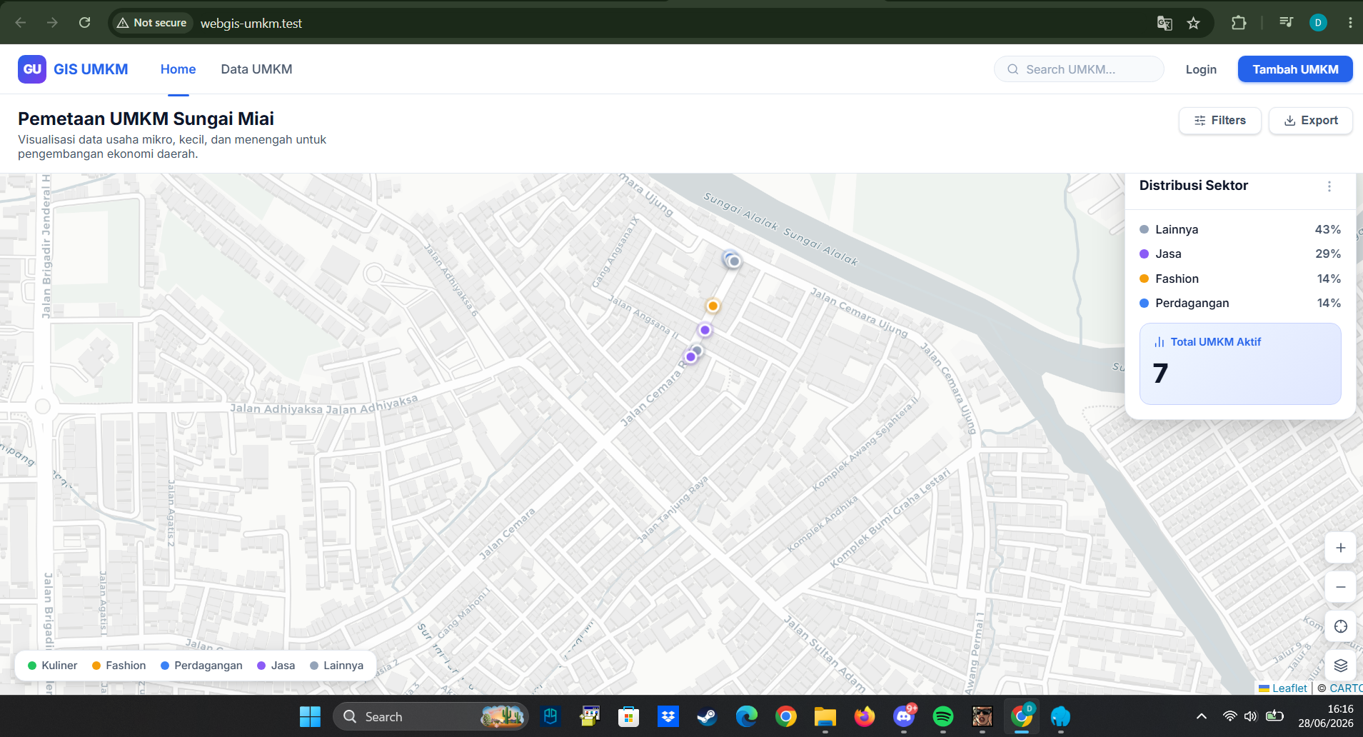 Preview peta WebGIS UMKM Sungai Miai